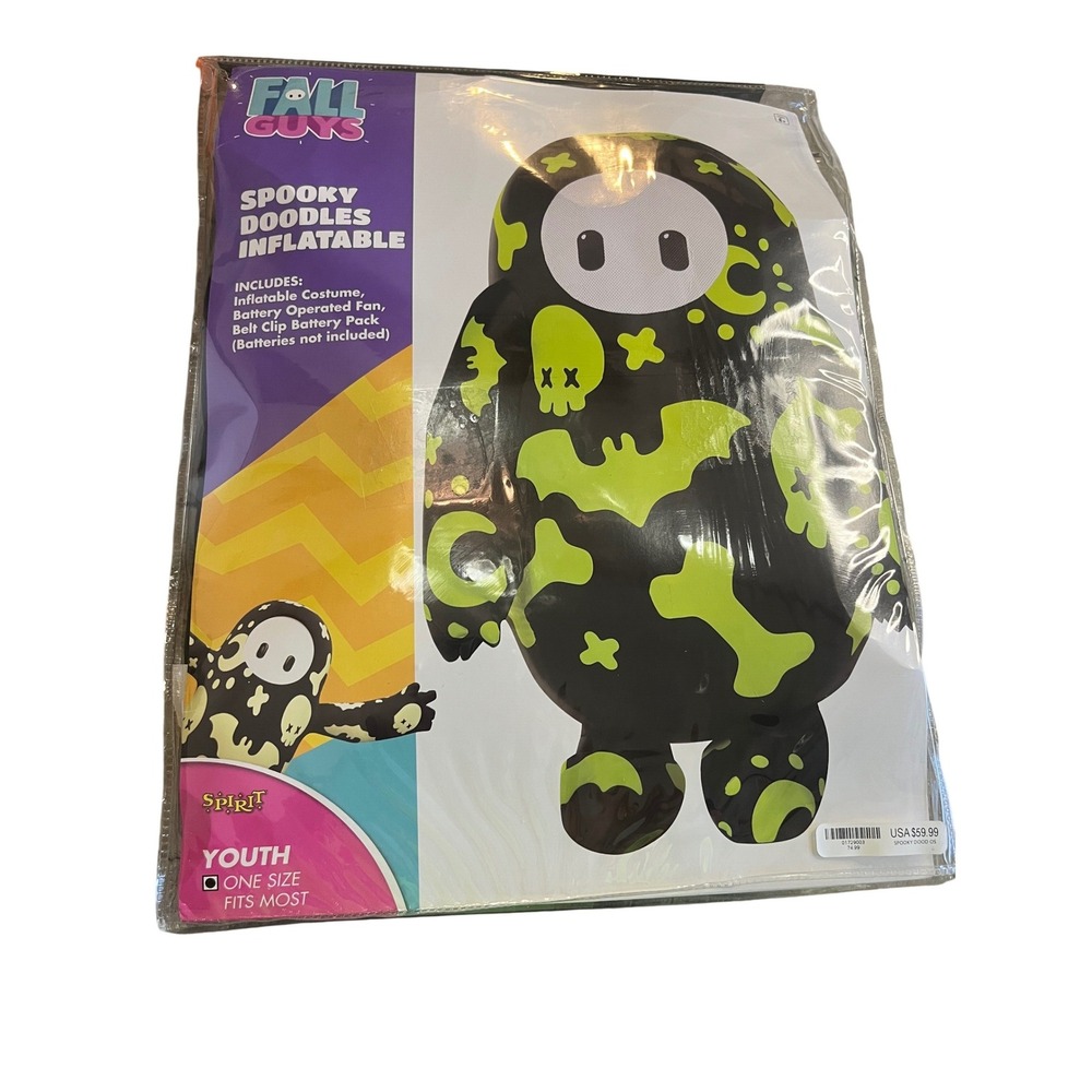 Fall Guys Spooky Doodles Inflatable Costume Youth Spirit Halloween Neon Green